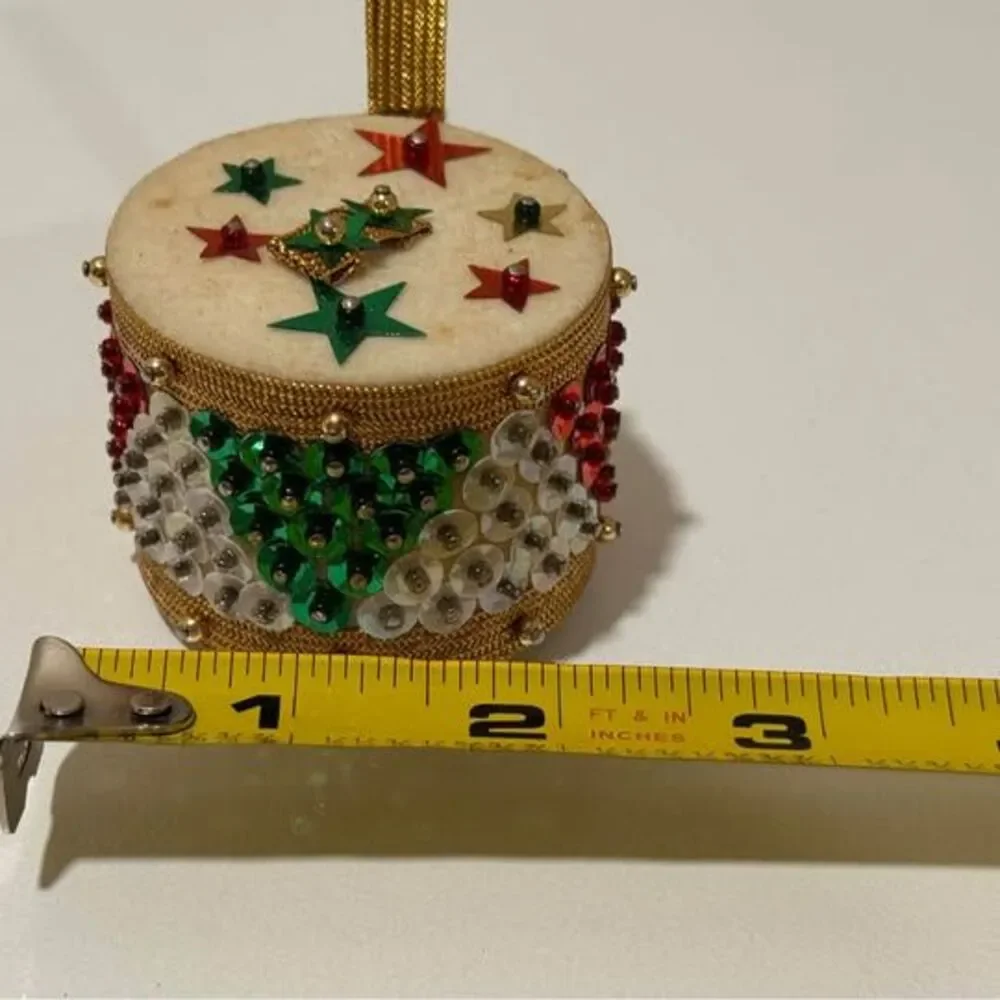 Vintage Push Pin Sequin Drum Christmas Ornament